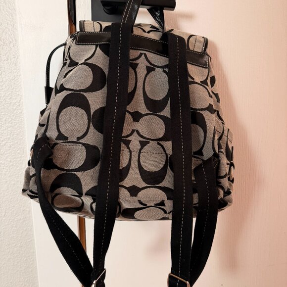 Coach Kyra Daisy Black & Grey Signatured Jacquard Backpack - Picture 2 of 3